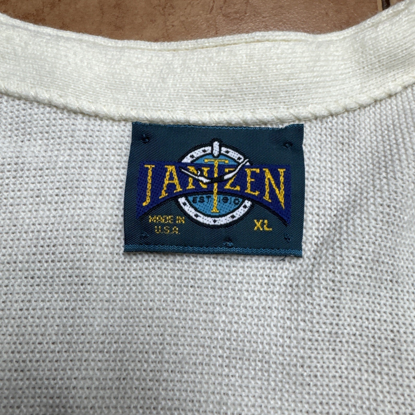 Vintage Jantzen Ivory White Hipster Button Up USA Made Cardigan Sweater