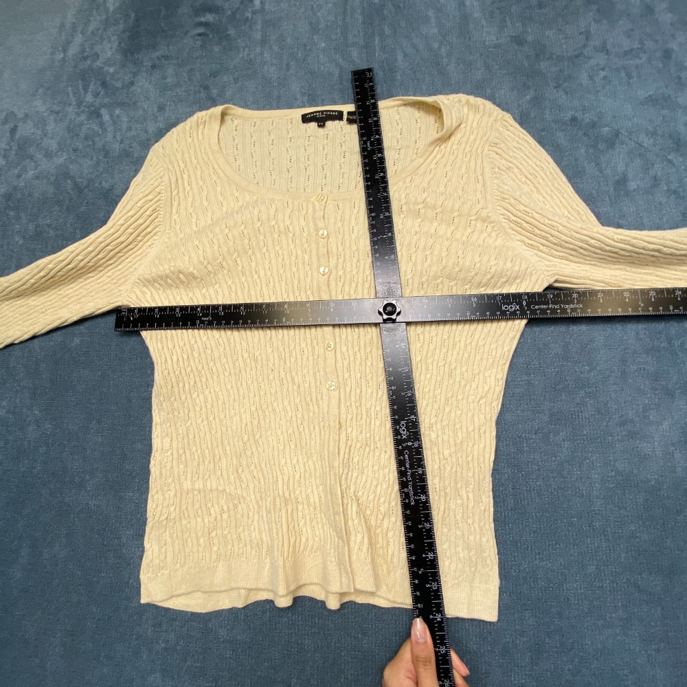 Jeanne Pierre Cardigan Sweater Womens PL Cream Cable Knitted Winter Button Front