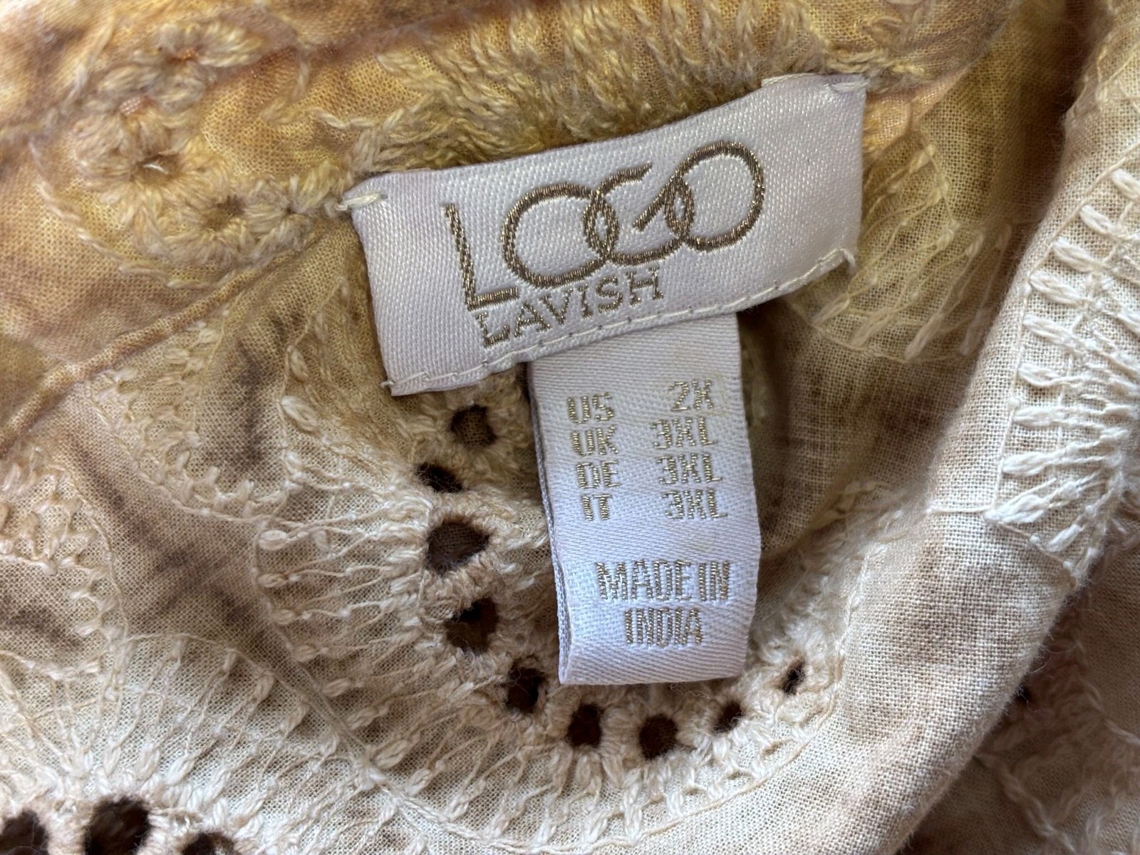 LOGO Lavish by Lori Goldstein Eyelet Lace Tie-Front Cardigan Top Size 2X Tan NEW