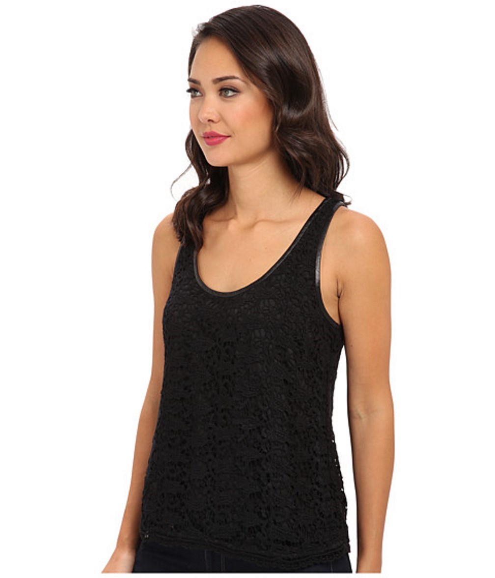 $248 JOIE Black Lace CINA C Raceback TANK Top Floral CAVIAR Cotton ( S )