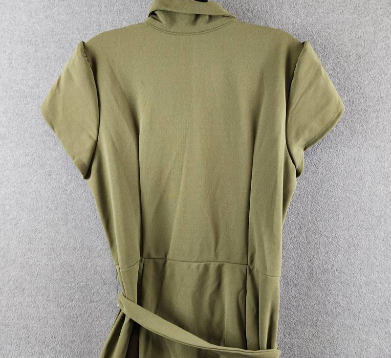 NY Collection Plus Size Midi Petal Sleeve Dress Women’s PL Olive Button Closure