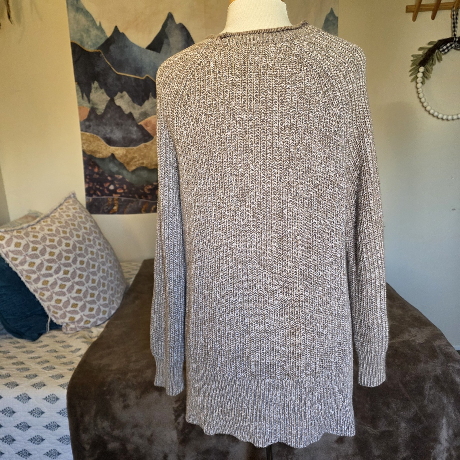 Ellen Tracy Oatmeal Marl Sweater Womens Small Ribbed Knit Cotton Pullover