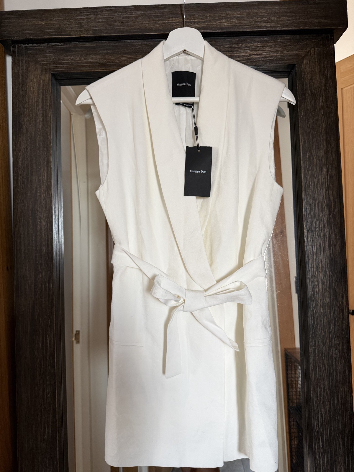 Massimo Dutti Linen Blazer Belted Dress White Sleeveless EU 36 US 4 Womens