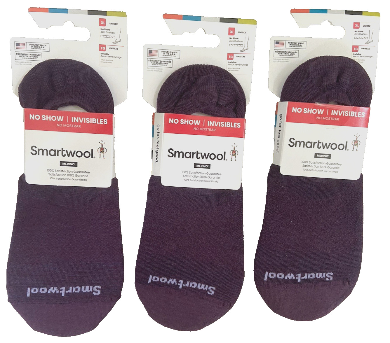 Lot of 3 Pairs SmartWool Invisibles No Show Zero Cushion Socks Purple Violet XL