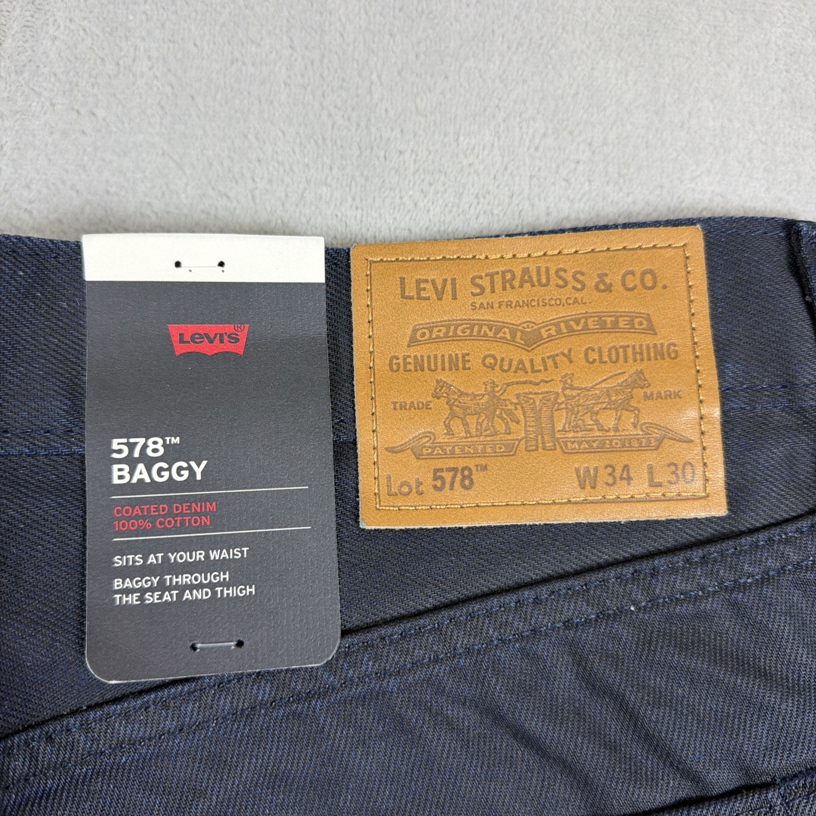 Levi’s Premium 578 Baggy Coated Denim Jeans Men’s Size 34×30 Blue Cotton Y2K