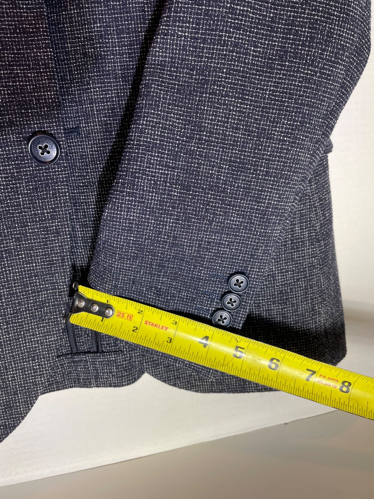 Moss London 40 Men Gray Chevron Slim Fit Tweed Wool-Blend Single-Breasted Blazer