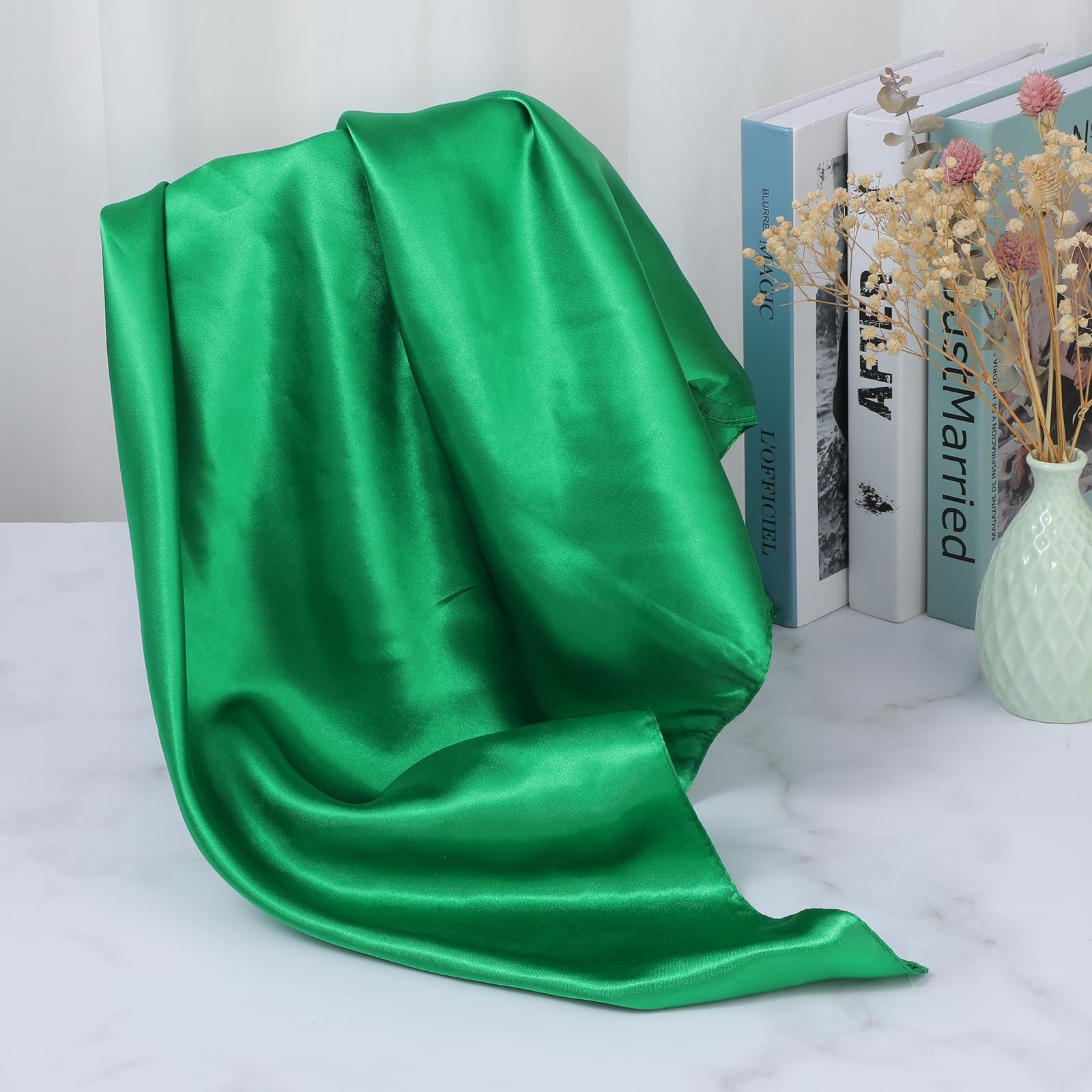 35″ Large Square Satin Head Scarf, Silk Shiny Solid Color Scarves, Sleeping