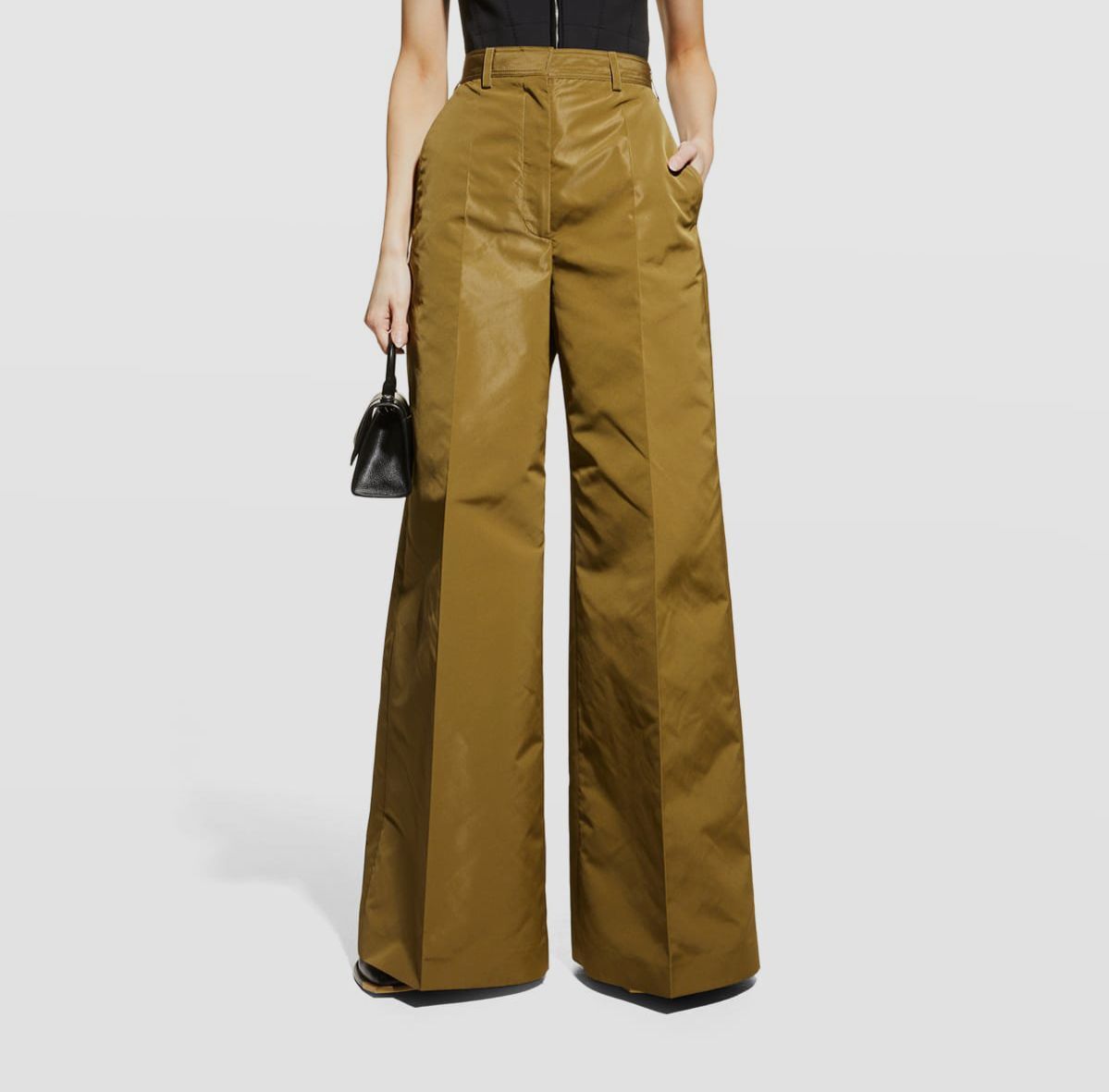 $995 Stella McCartney Womens Green Creased Pants Wide Leg Pants Size IT 40/US 4