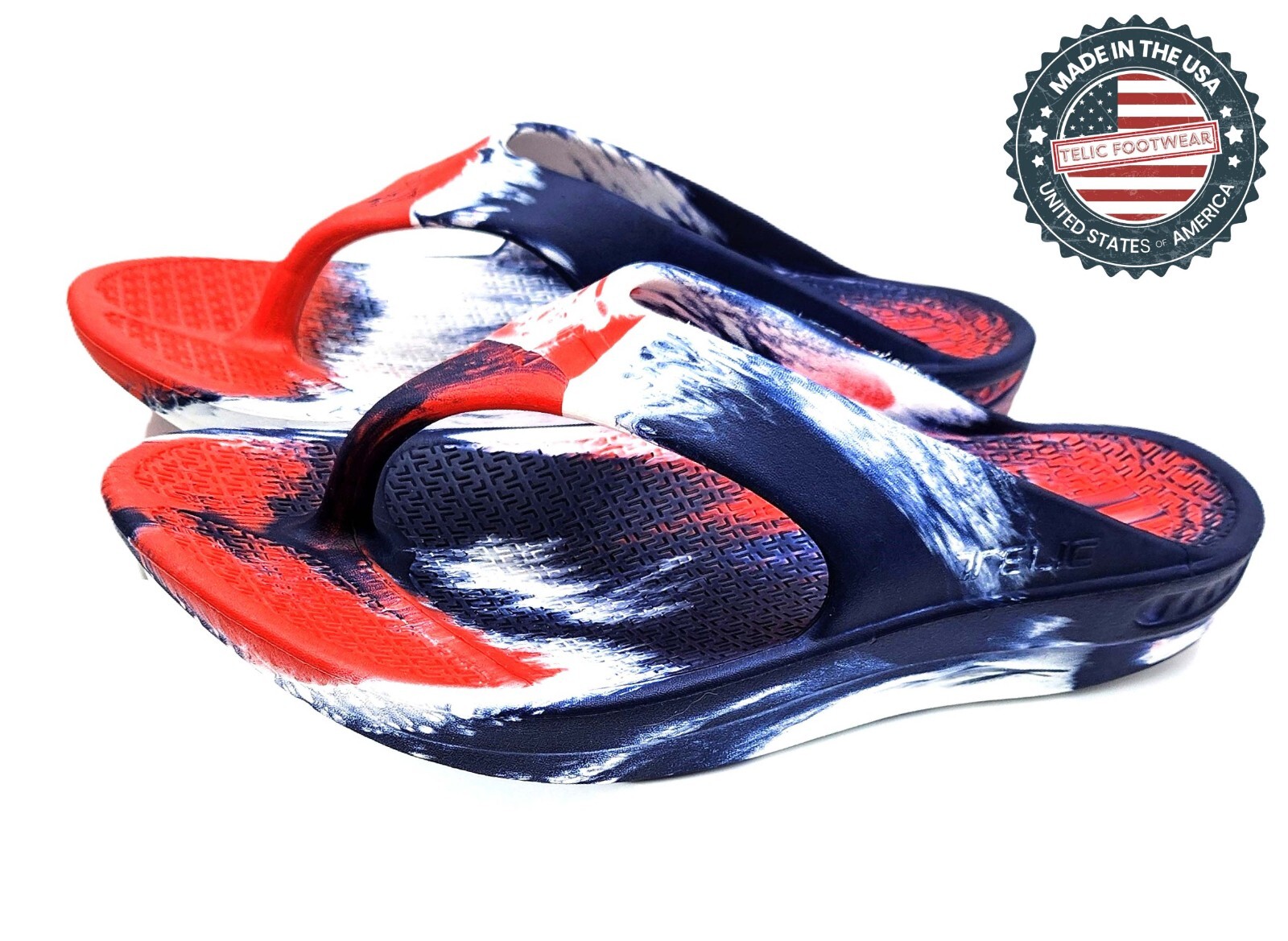 TELIC Flip Flop Made In The USA Sandal Lightweight Waterproof Red, White, Blue