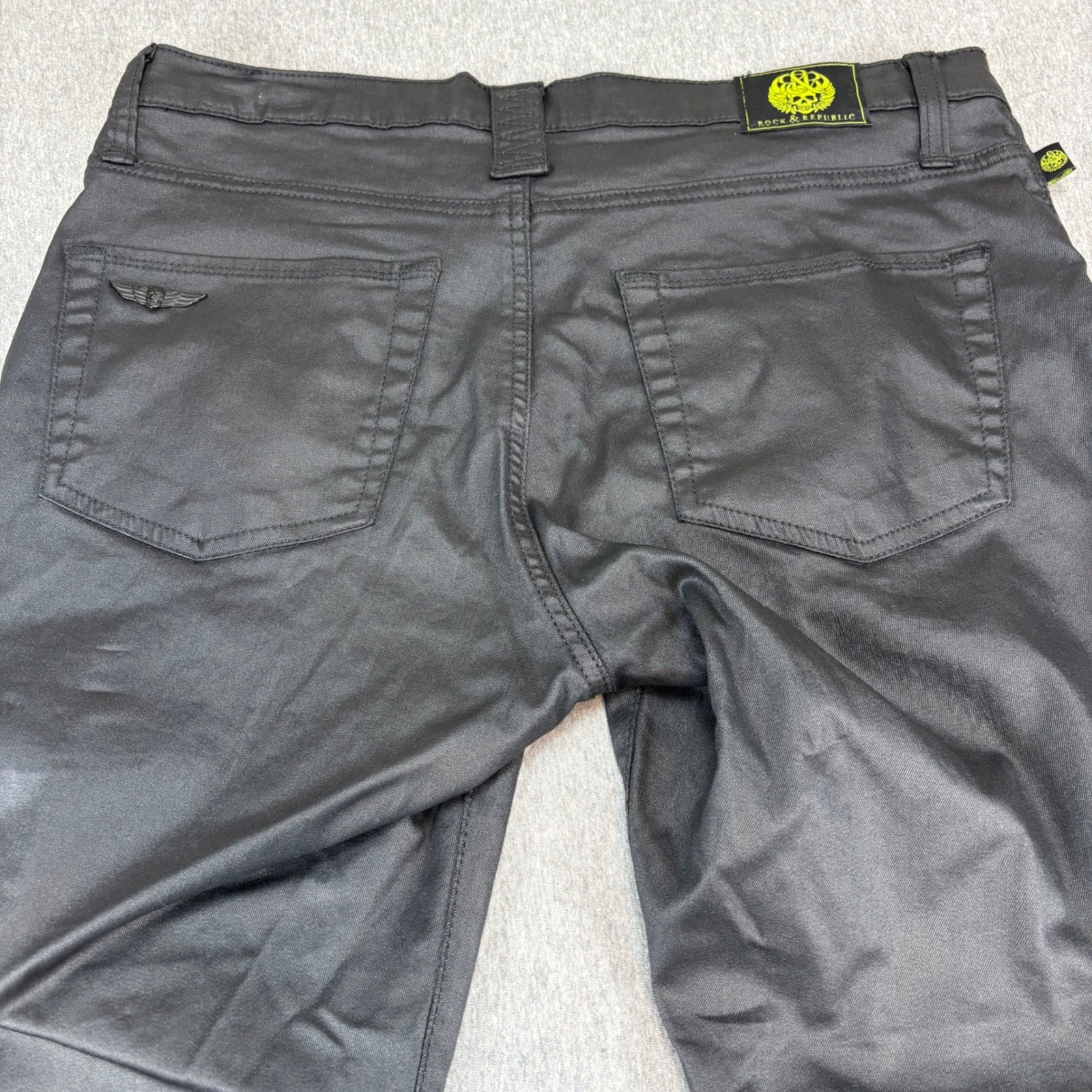 Rock & Republic Jeans Womens 14 Banshee Black Neon Green Skinny Grunge Punk
