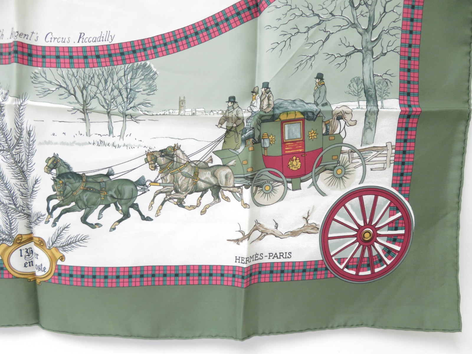 Authentic HERMES Silk Scarf Carre 90 “L’Hiver en Poste” F#53197