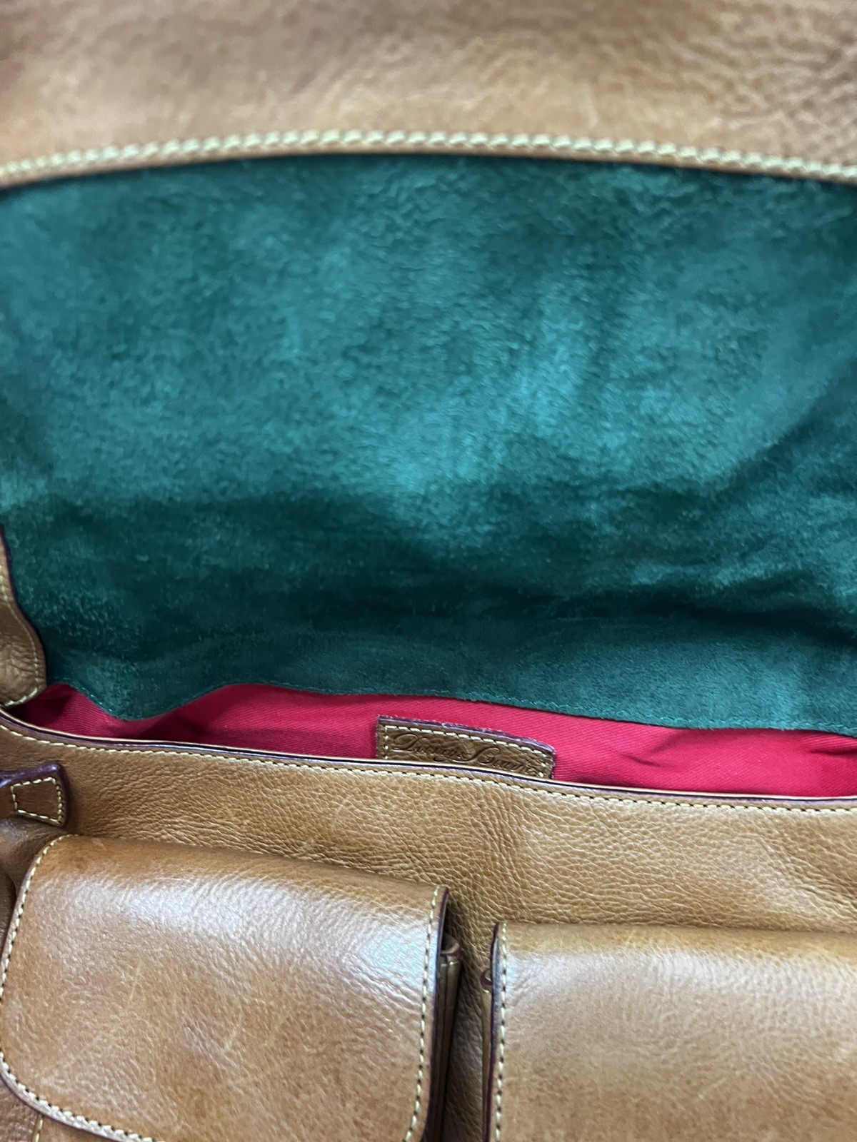 Dooney Bourke Brown Florentine Vacchetta Leather Saddle Messenger Bag Vintage