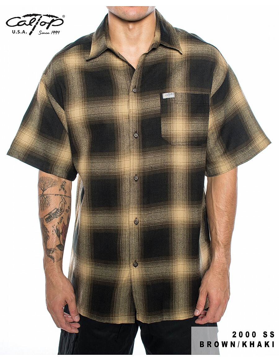 CALTOP OLD SCHOOL FLANNEL VETERANO SHORTSLEEVE SHIRT PLAID SM-5X GANGSTER