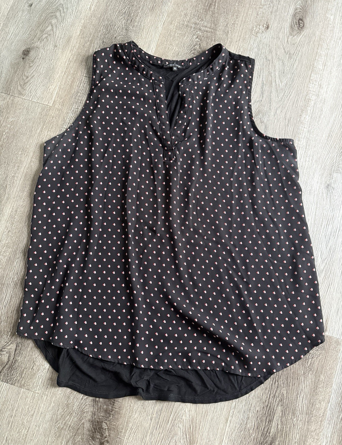 Women’s Black Pink White Polka Dot V-Neck Sleeveless Top Size 1X – A0043