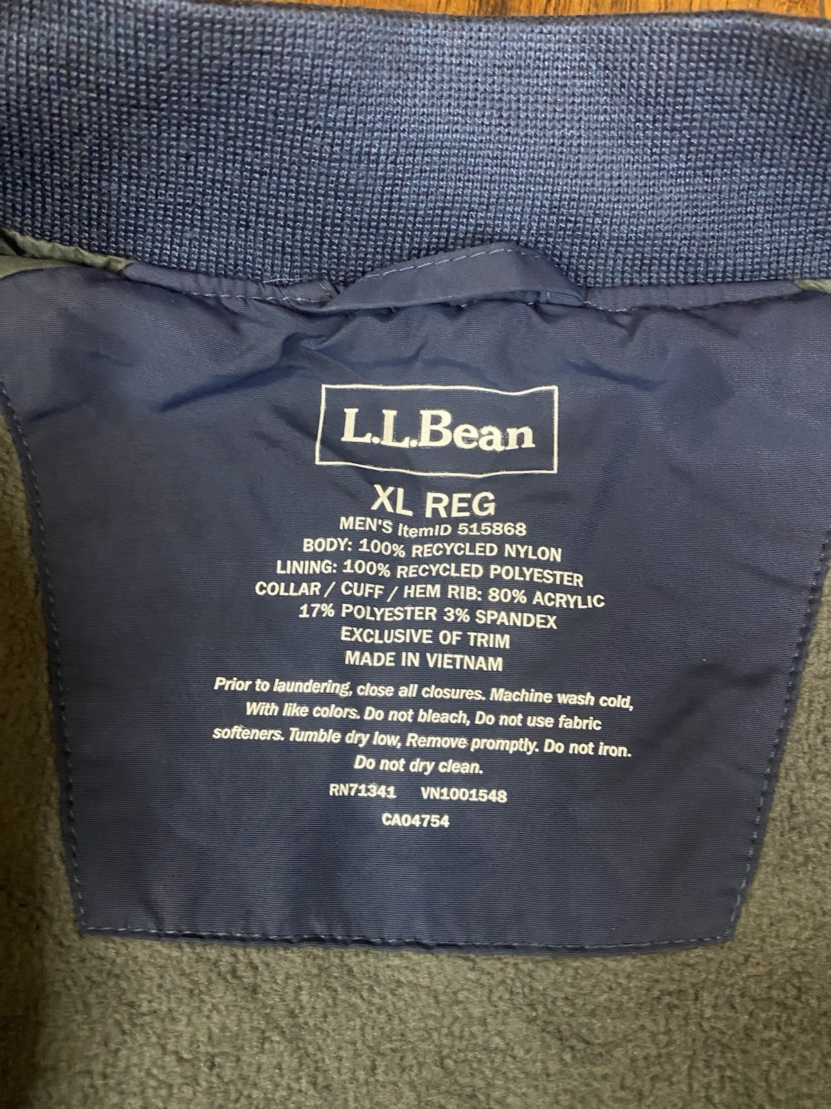 LL Bean XL Regular 3 Season Bomber Jacket Zip Navy Blue Fleece Lined Mens