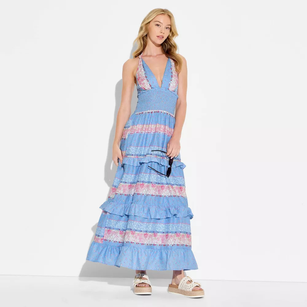 Women Tiered Ruffle Maxi Dress – Wild Fable Blue Floral S