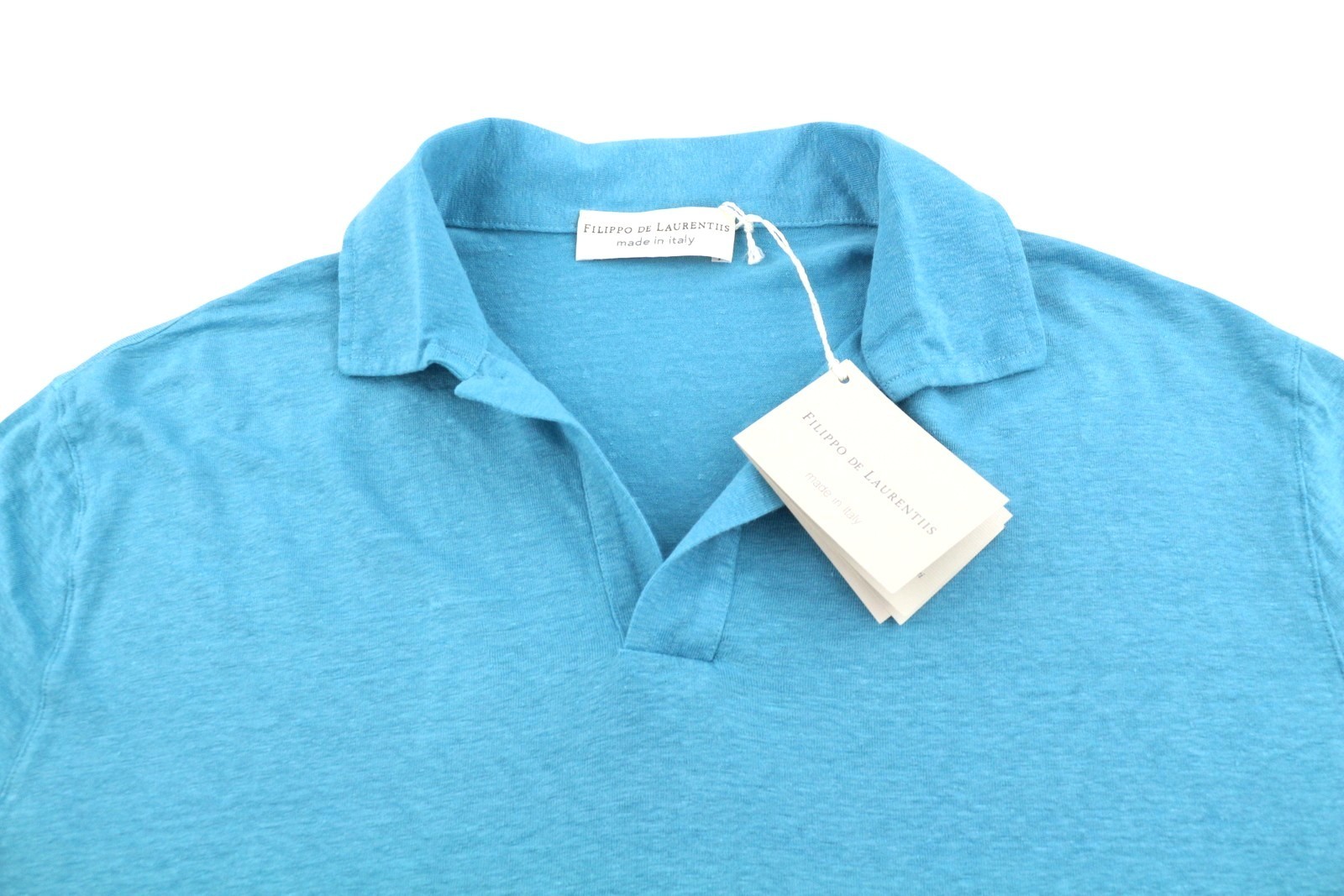 FILIPPO DE LAURENTIIS Skipper Men Polos IT52 L Blue Linen Blend Short Sleeved *