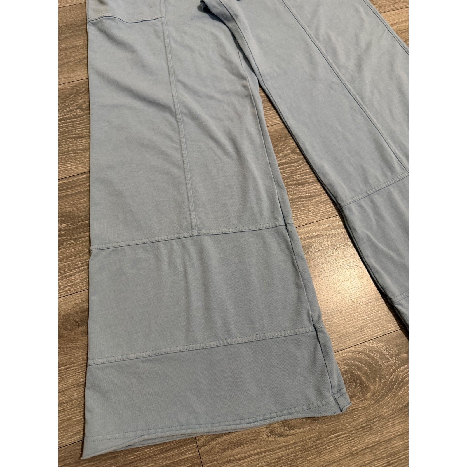 Rae Mode Women Cotton Blend Pants Siz L Light Blue Wide Leg Lounge Elastic Waist