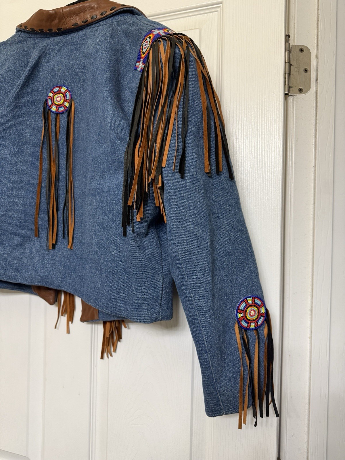 diamond denim & leather jacket