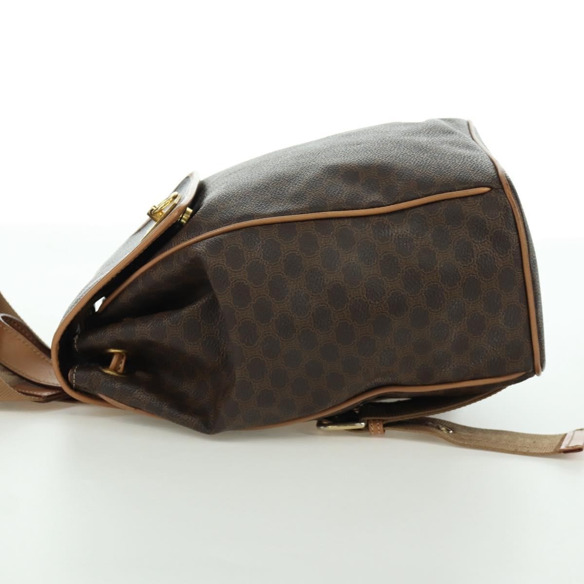 CELINE Macadam Canvas Backpack PVC Leather Brown Gold Auth am11186A