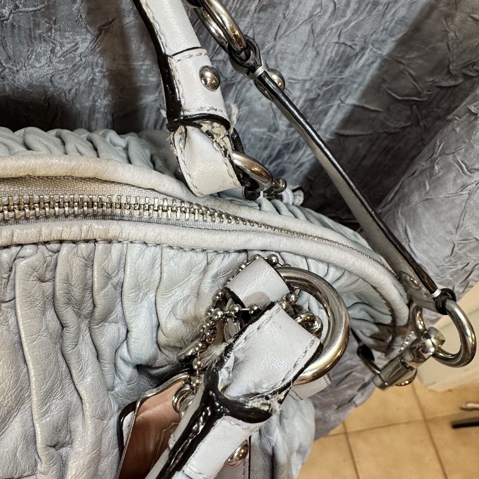 COACH Madison Sophia Satchel Shoulder Bag Gray Gathered Leather