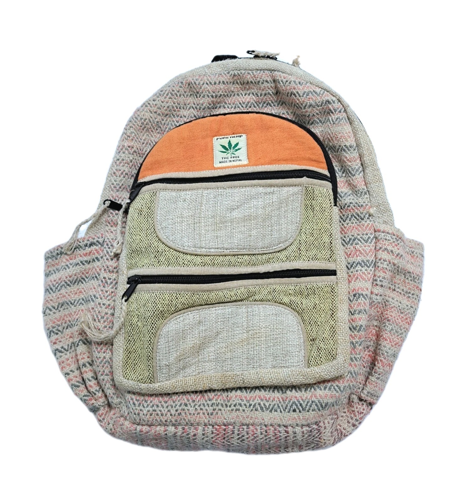 Himalayan Hemp THC Free Multi Color Handmade Backpack Nepal Pink Green Orange