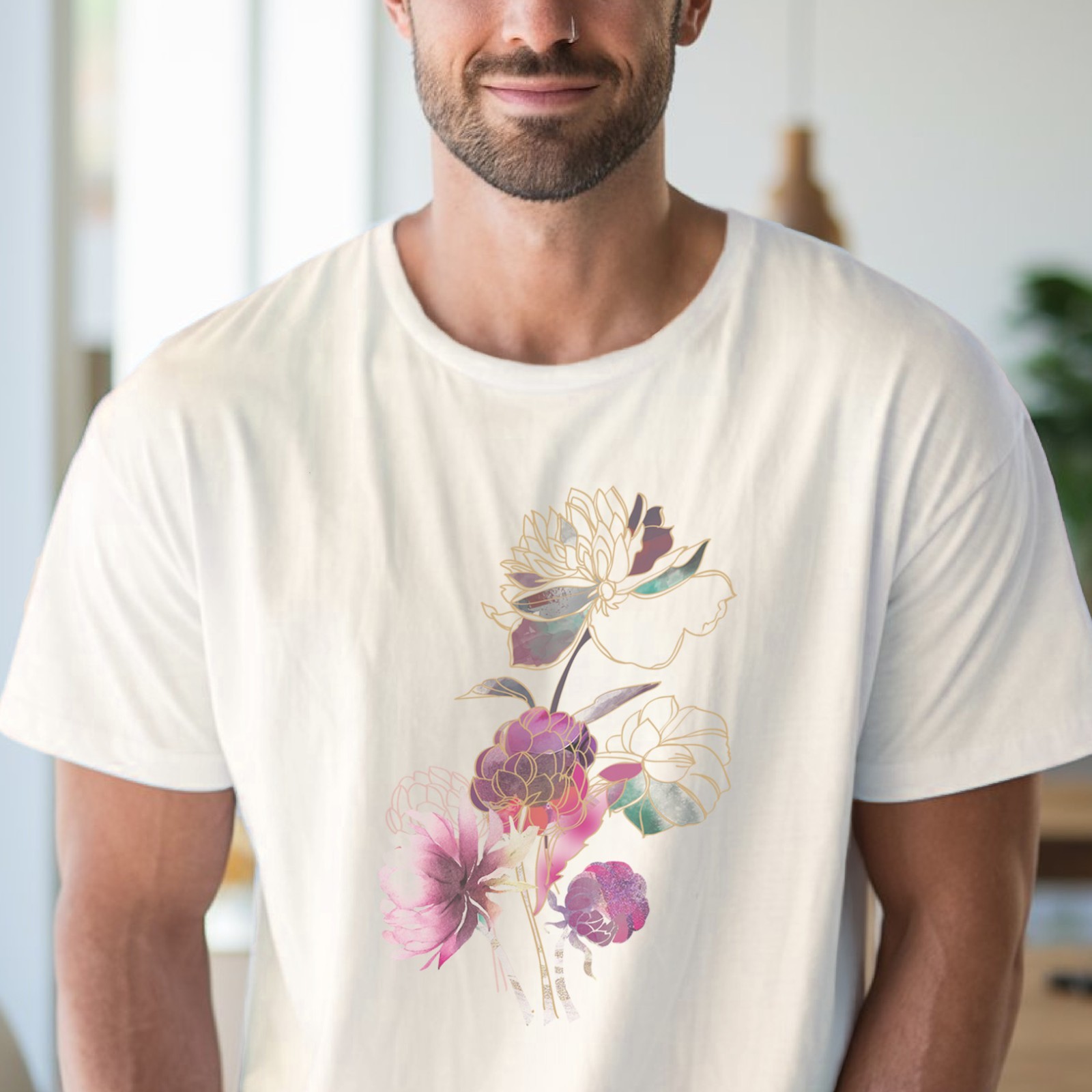Neutral Floral Watercolor Shirt Minimal Flowers Graphic Botanical Art Tee Top