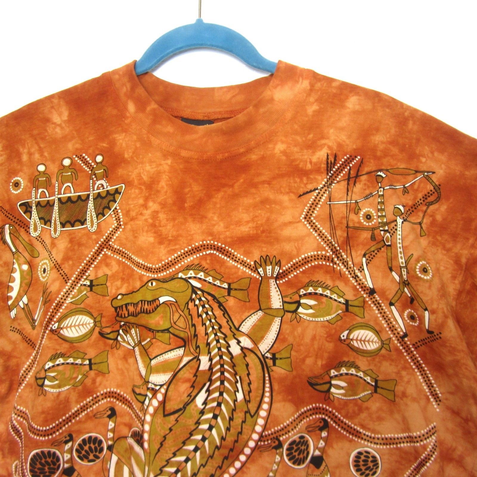 VTG 90s Churinga Australia Tie Dye Dreaming Animals Native L Indigenous Orange