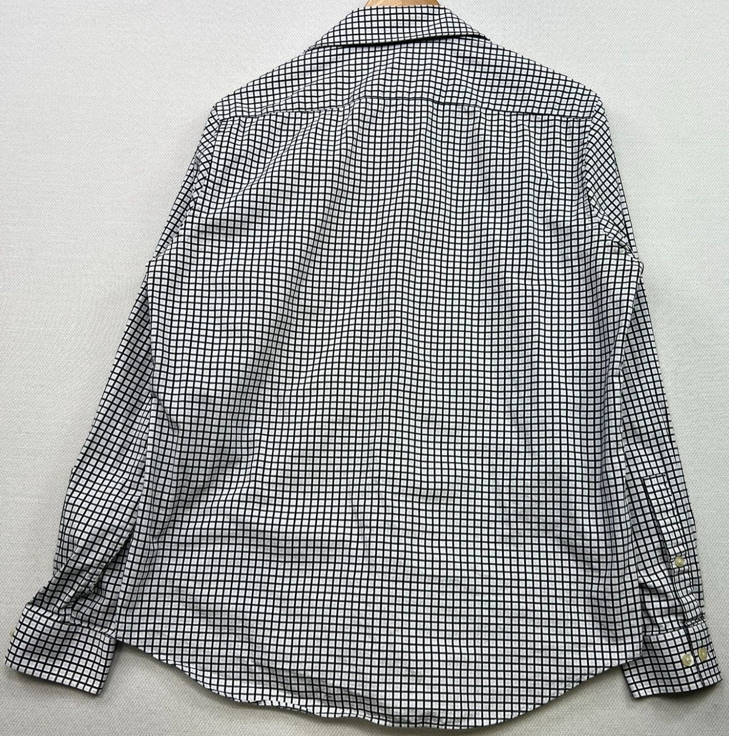 Michael Kors Mens Slim Fit Button-Up Shirt Long Sleeve M 15.5 White Black Check