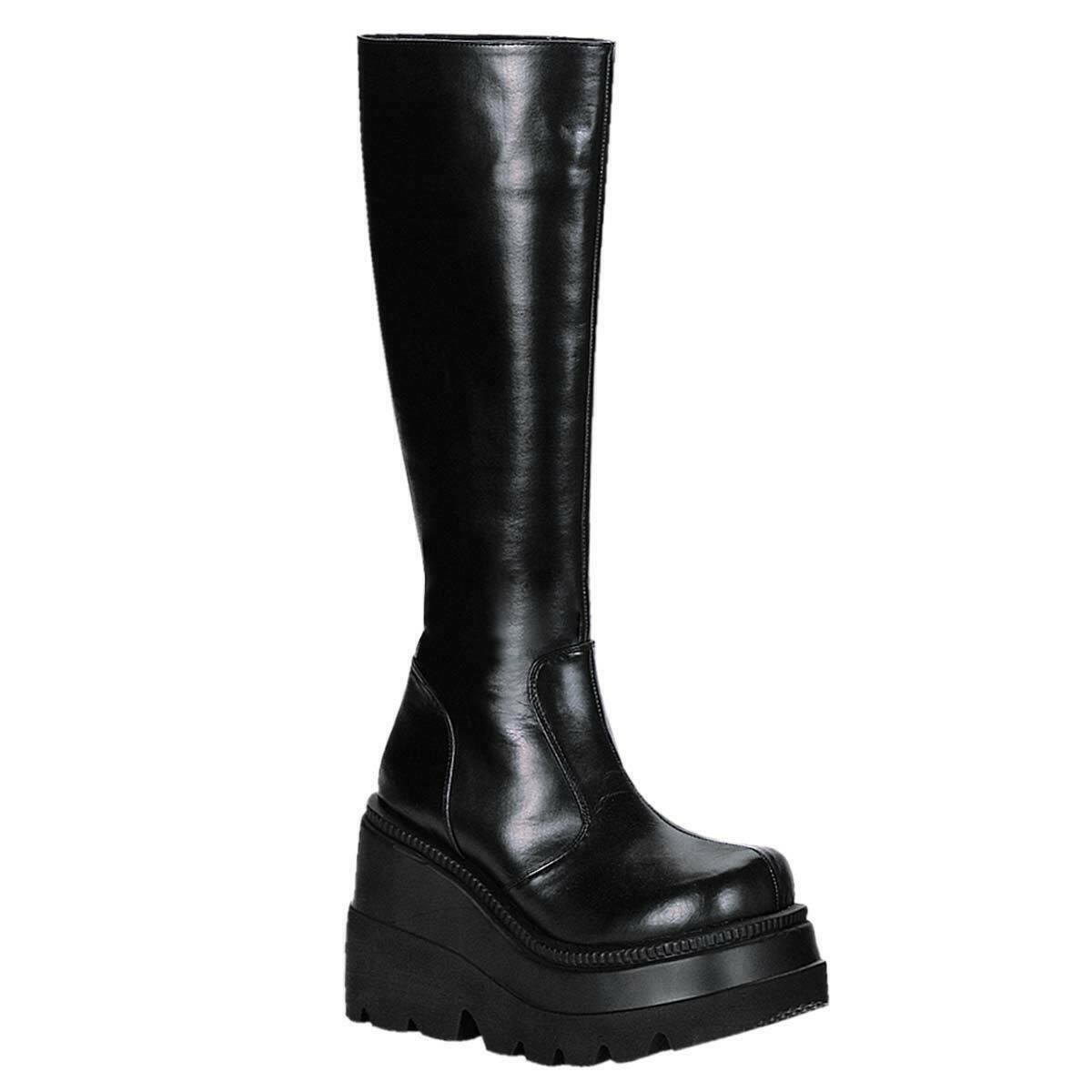 Pleaser DEMONIA SHAKER-100 Black Matte PU – Knee High Boots – NEW