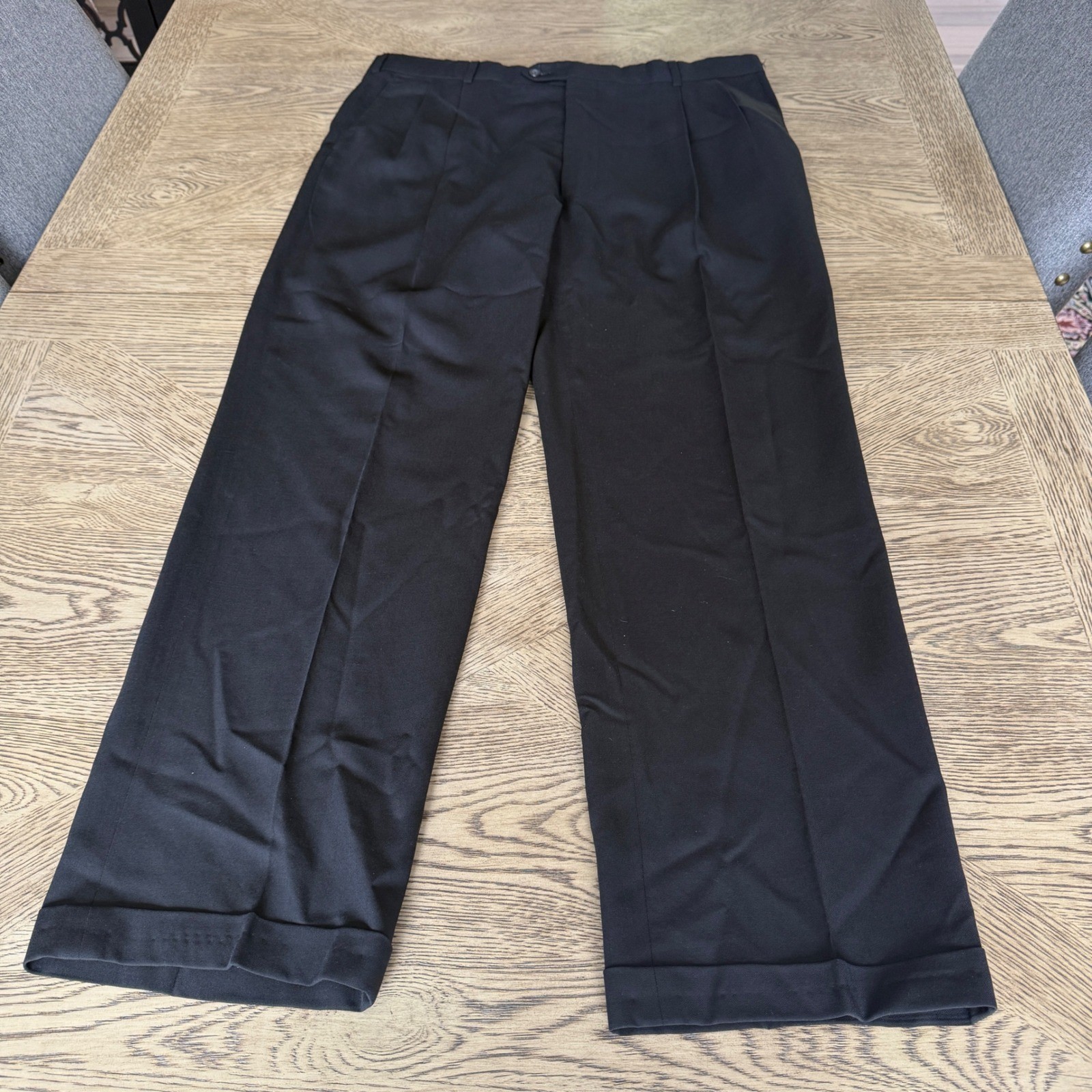 Pronto Uomo Mens 41 Black 100% Worsted Wool Pleated Cuffed Dress Pants Canada