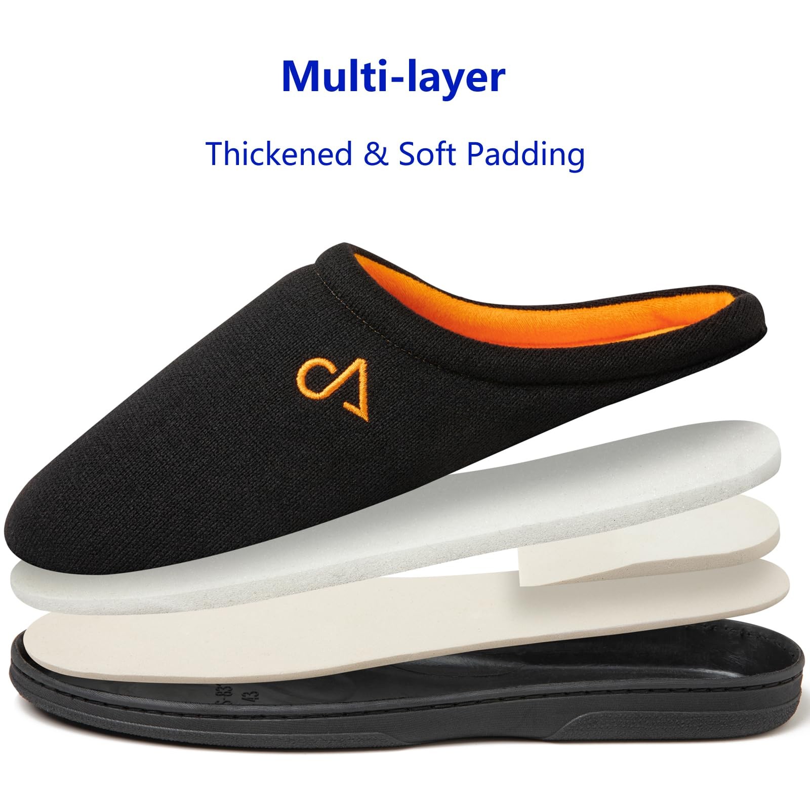COZYAREA Men’s Cozy House Slippers Indoor Shoes Memory 13-14, Black/Orange