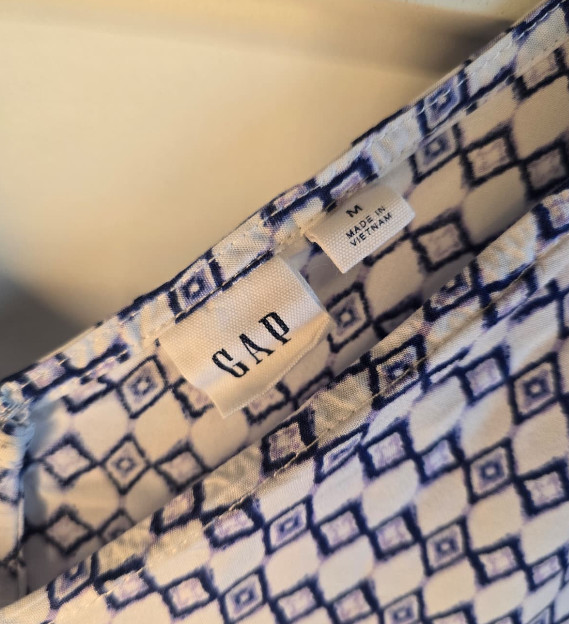 Gap Womens Shift Dress Medium Blue White Geometric Sleeveless V Neck Casual