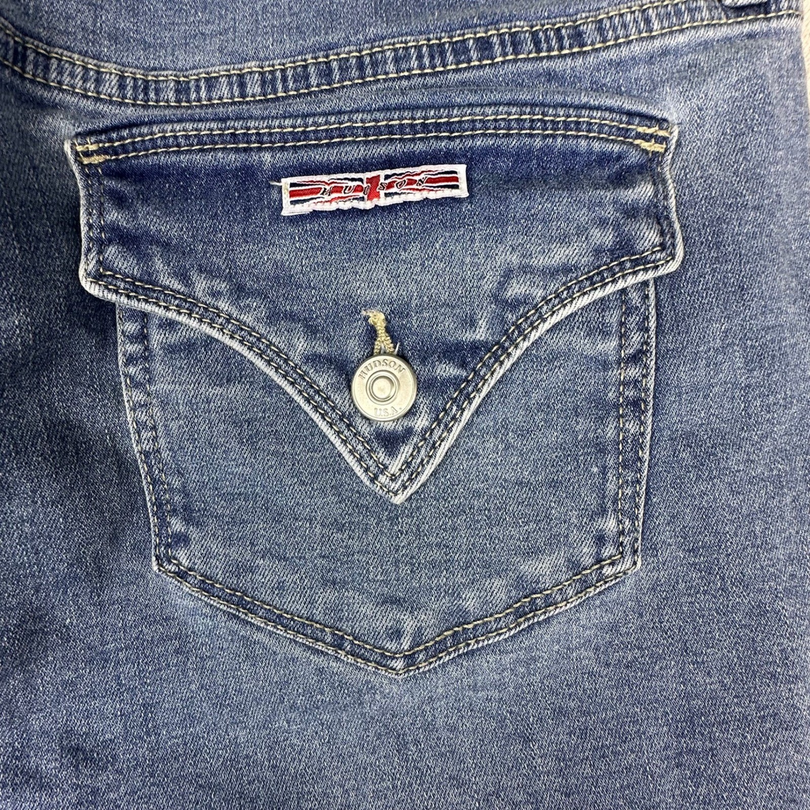 Hudson Los Angeles Beth Baby Bootcut Jeans Medium Wash Flap Pocket Size 12