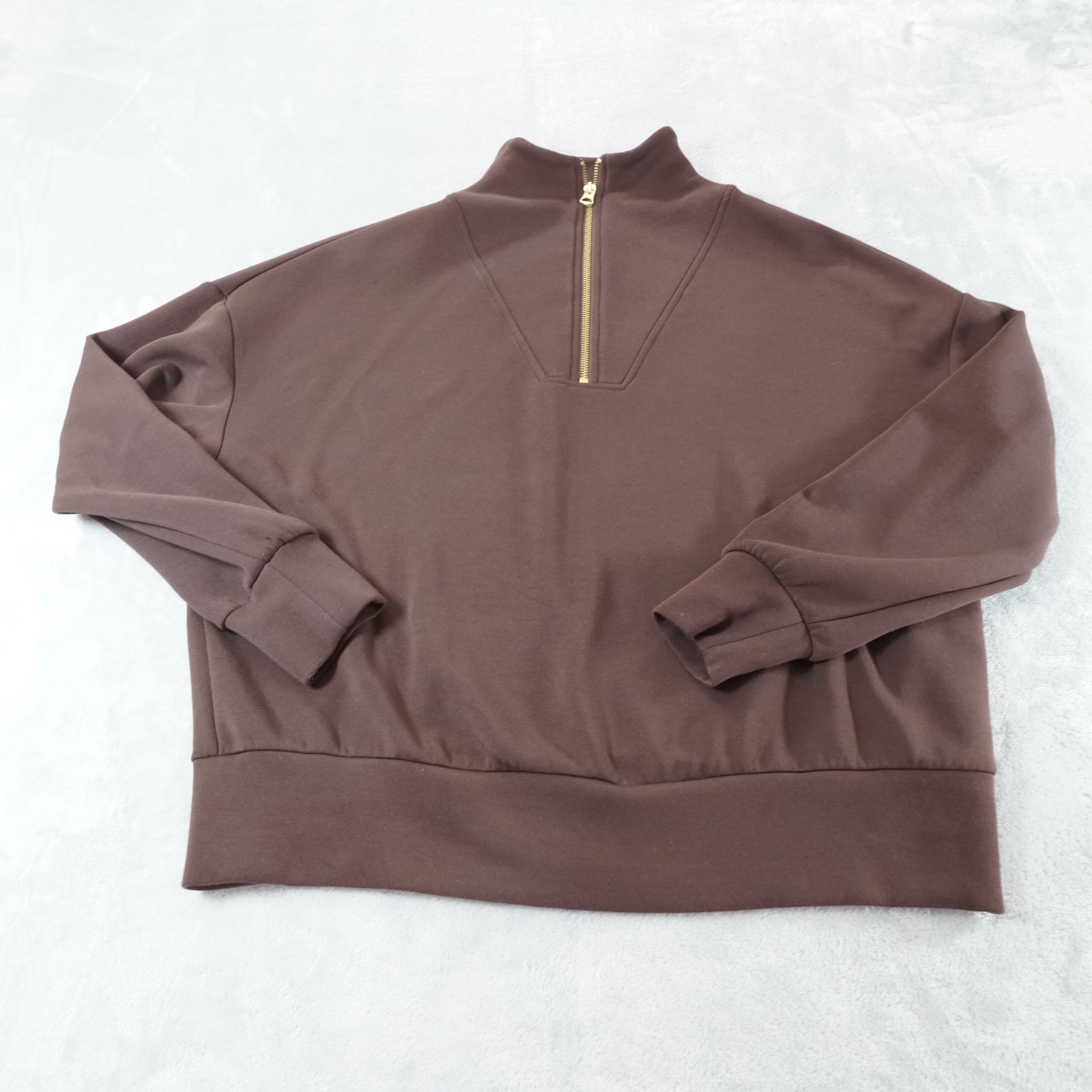 Varley Hawley Half Zip Sweat Womens S Brown Double Soft Shirt Loungewear Travel