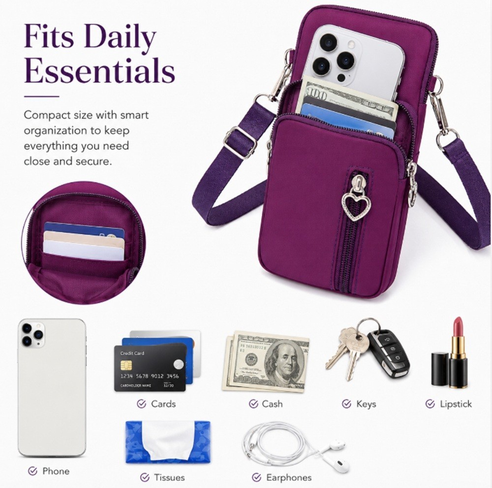 Mini Cross-Body Cell Phone Bag-Shoulder Strap Wallet Pouch, Compact Purse Holder