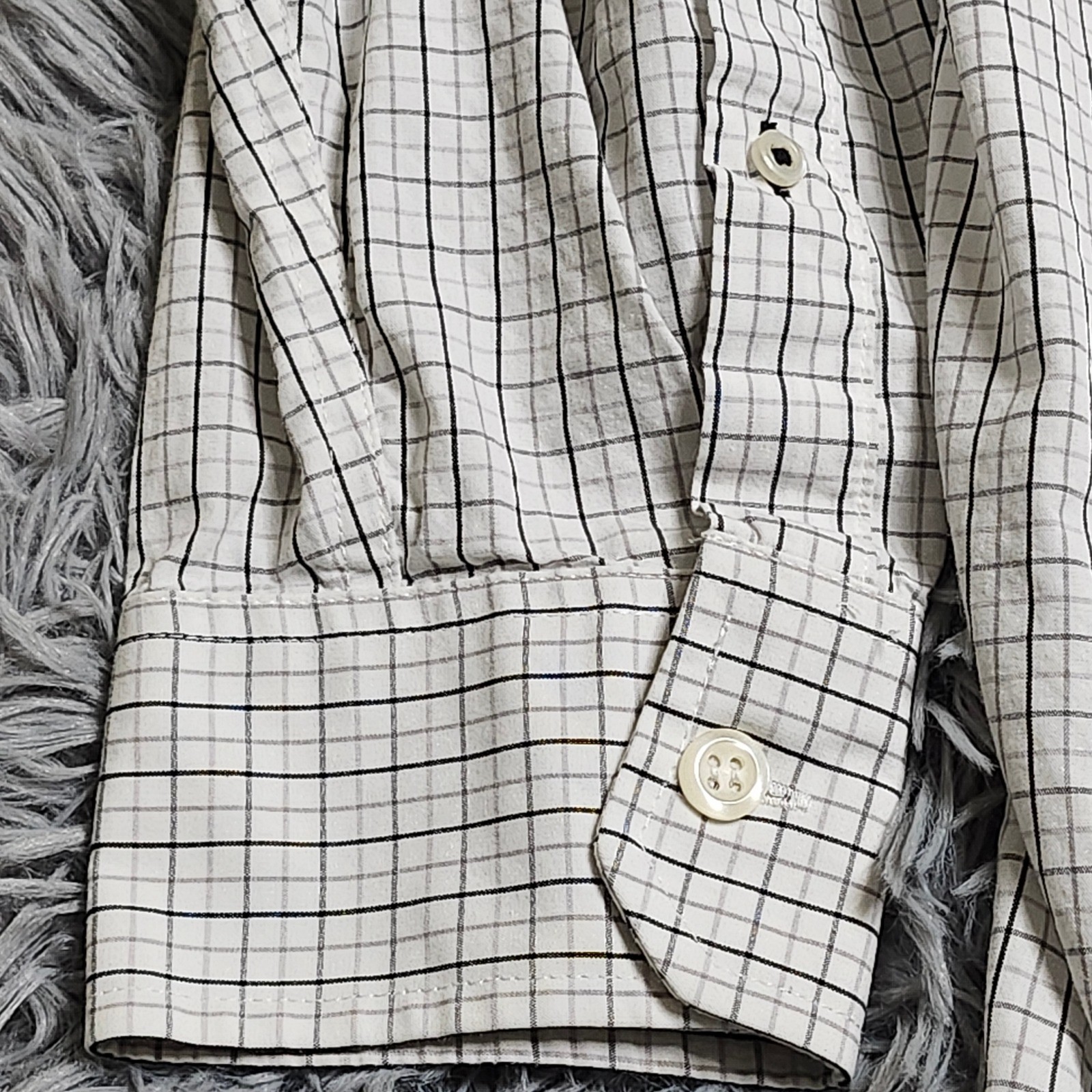 IZOD Button Down Shirt Mens 3XL White Black Gray Check Grid Cotton Long Sleeve