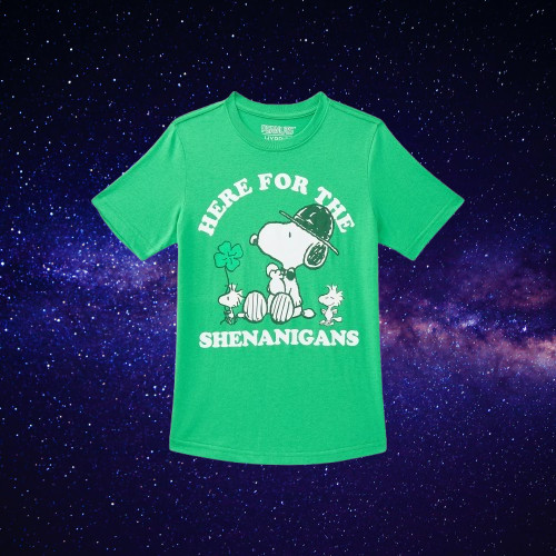 Peanuts Snoopy & Woodstock Kids S 6-7 St. Patrick’s Day Graphic Tee Green NEW