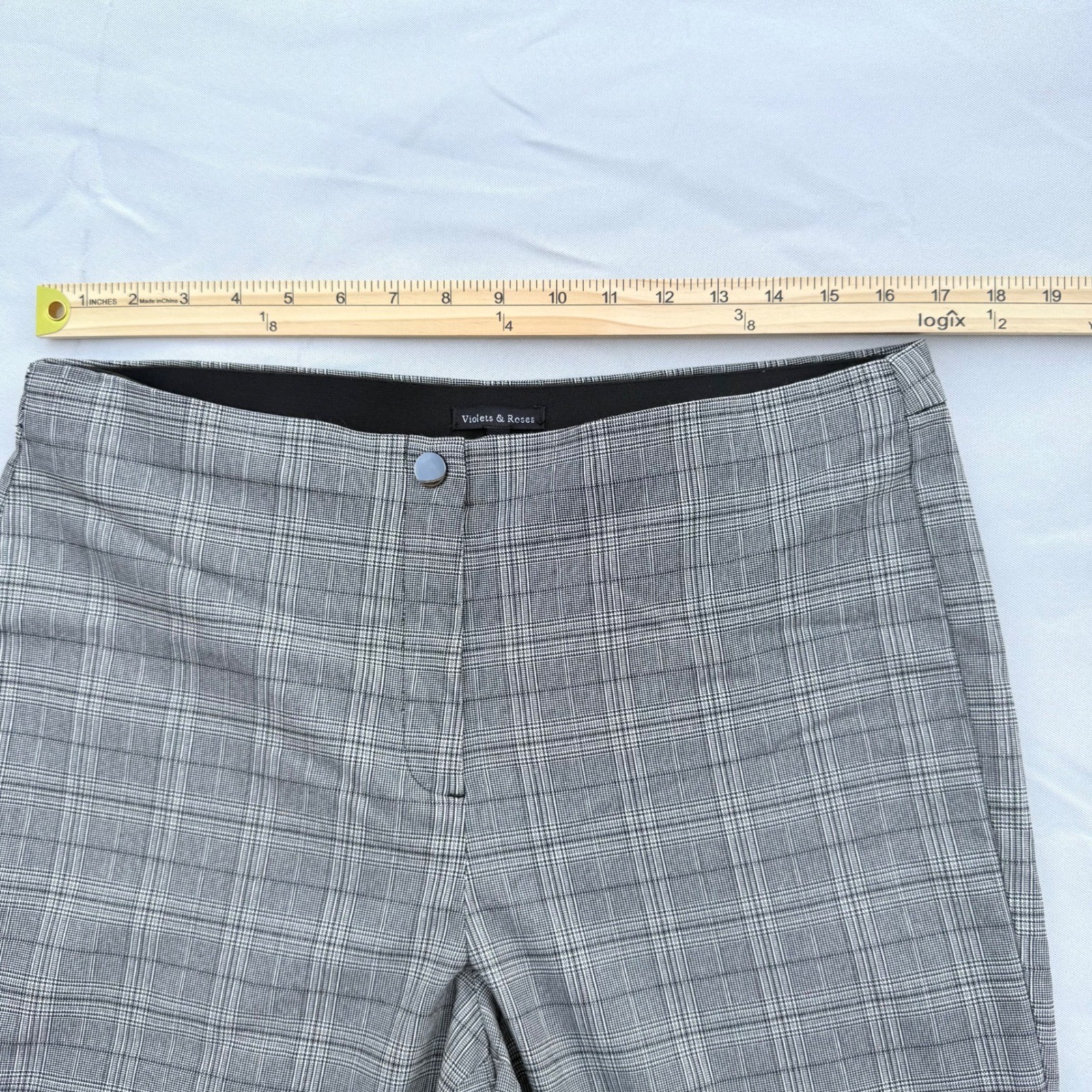Violets & Roses Womens Grey Glen Plaid Straight Leg Trousers Size 16/33 Workwear