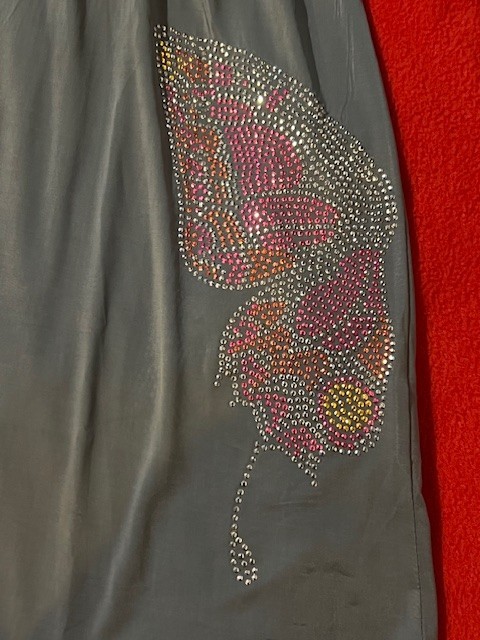 Christina Love Gray Rhinestone Butterfly Blouse Size M – Short Sleeve Embellishe