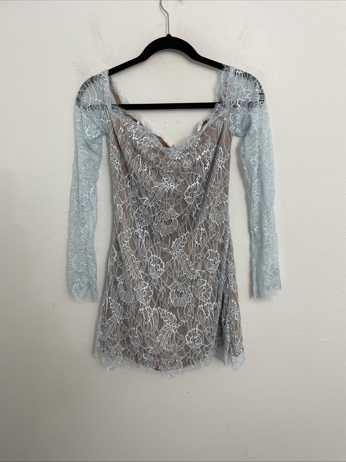 RETROFETE Aino mini Dress lace ice blue off the shoulder size S NWT $528msrp