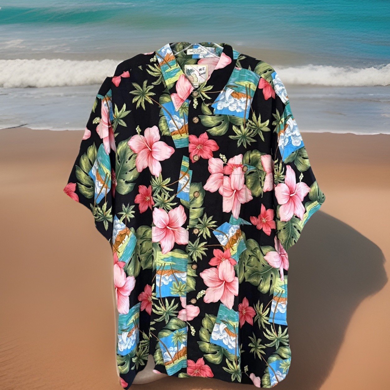M.E. Sport Shirt Men’s XXL Hawaiian Aloha Rayon Floral Button Up Camp VTG Beach