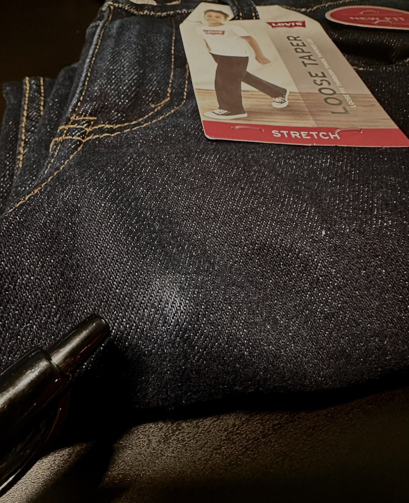 NEW LEVI’S LOOSE TAPER STRETCH BOYS Dark Wash JEANS Sz 8 REG W24″xL25″ 67%cotton