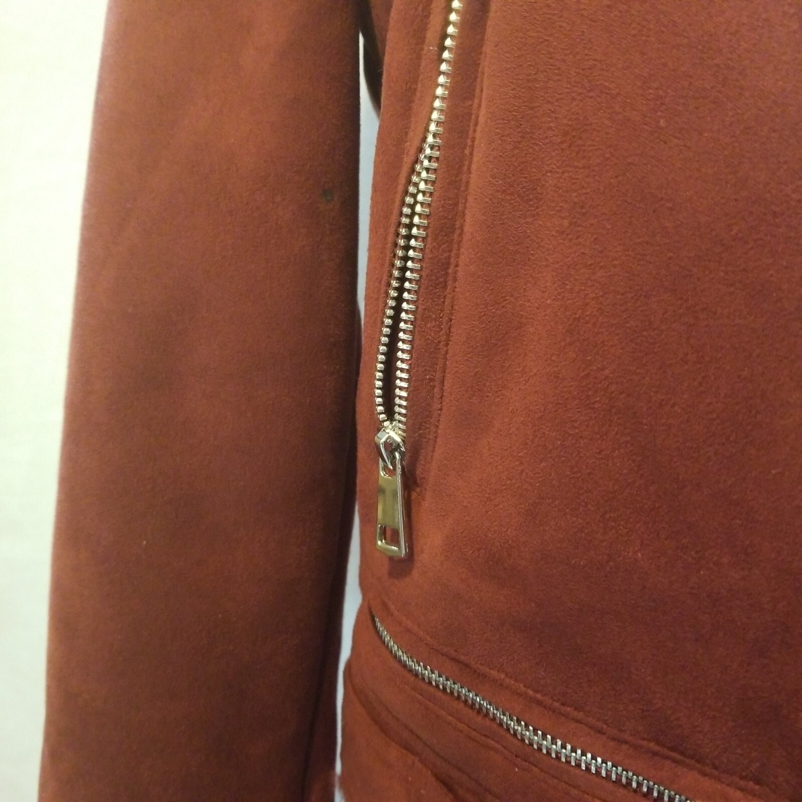 Womens Biker Faux Suede Maroon Red Moto Jacket Furry Lining PLEASE SEE DESCRIPTI