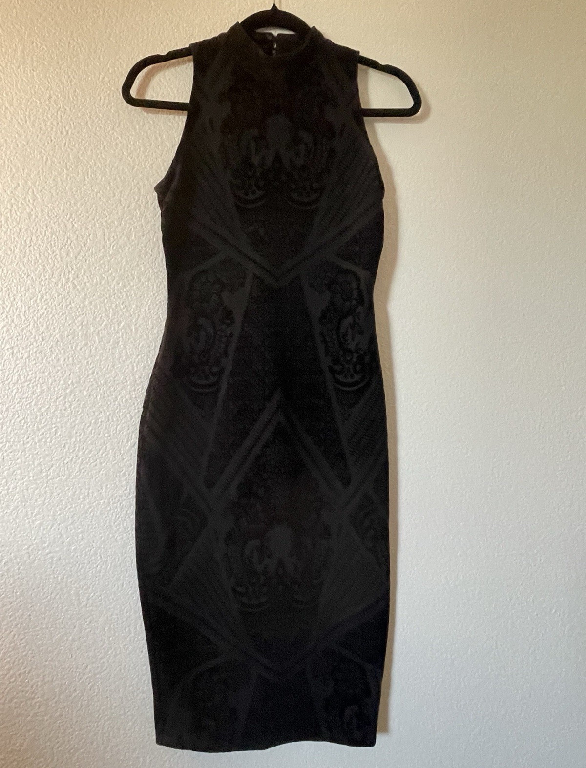 bar III S Black Skull Print Knit Sheath Bodycon Dress Mock Neck Zip Stretch