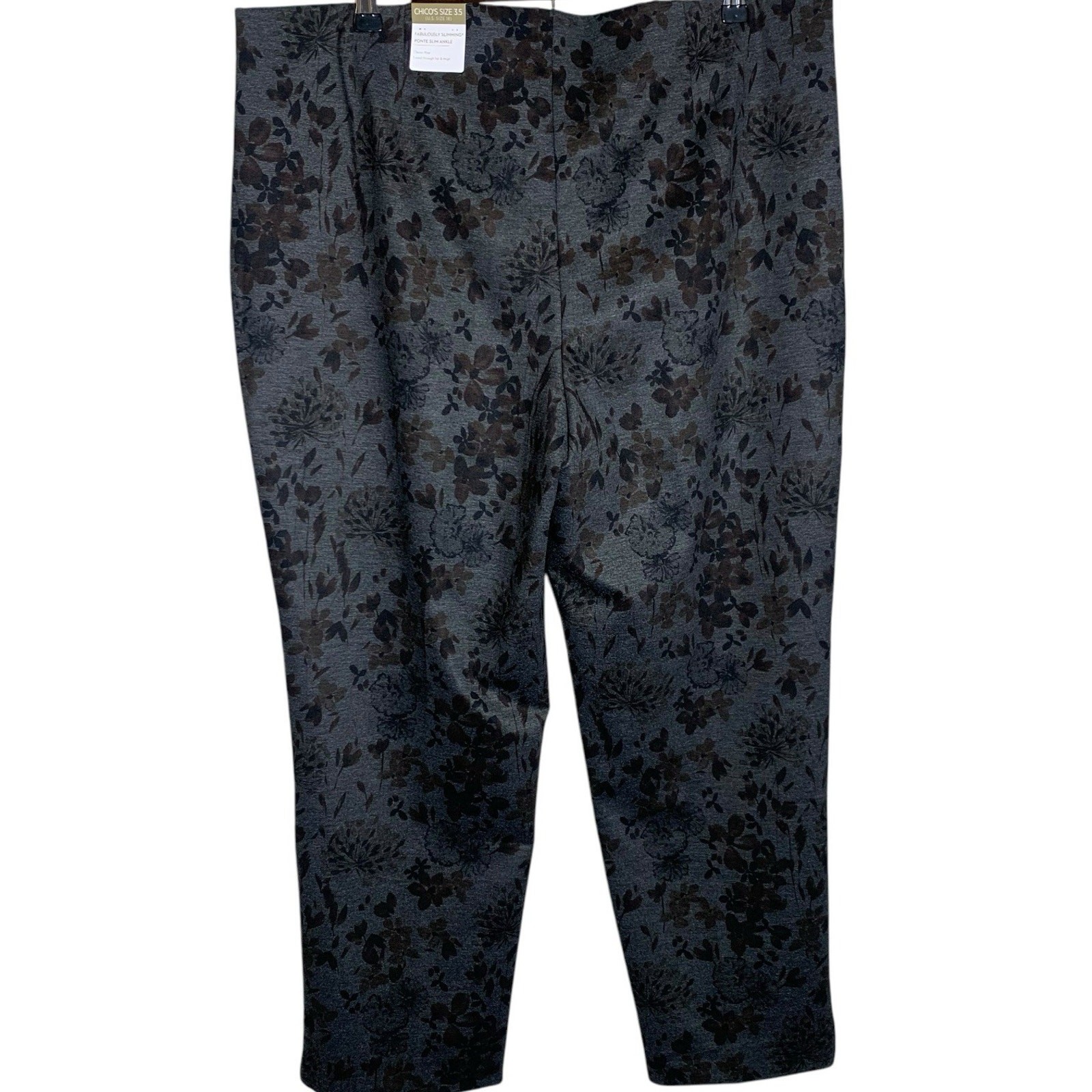 Chico’s Pants NWT Size 3.5 (18) Ponte Crescent Gray Floral Flurry Slim Ankle