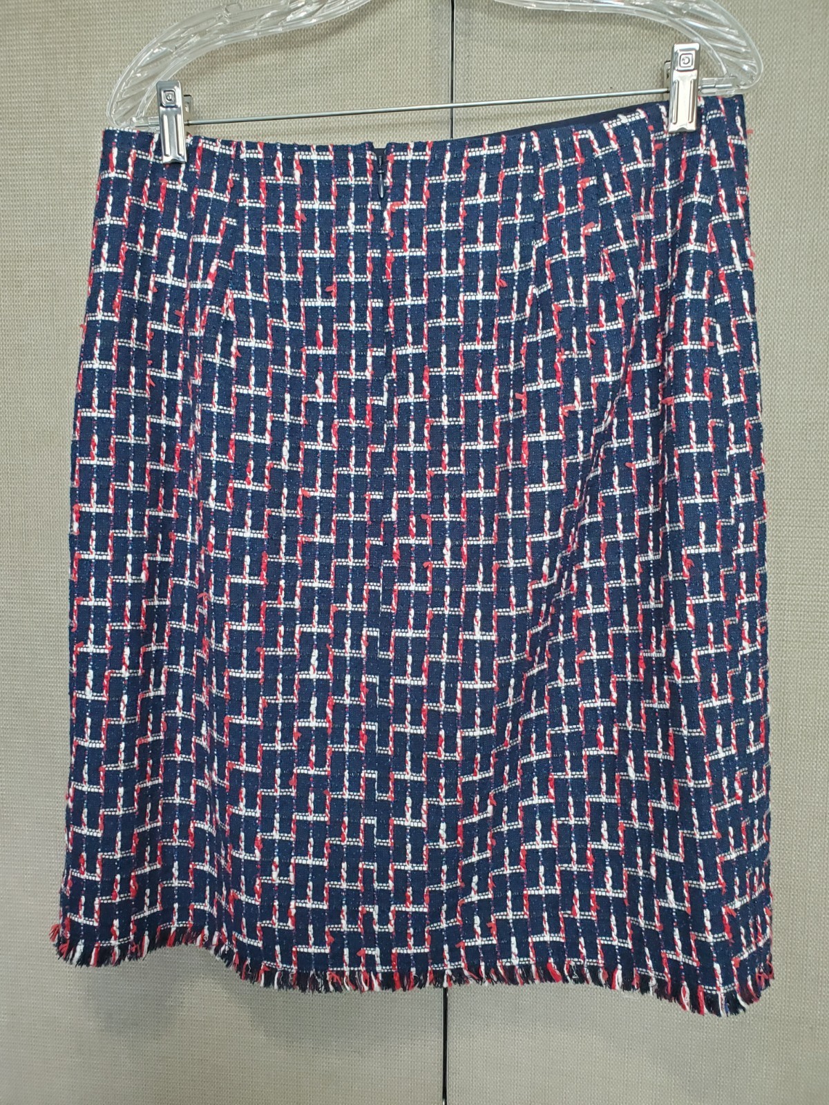TALBOTS Petite Boucle Tweed Fringed Button-Accent Back-Zip Lined Skirt 12P NWT