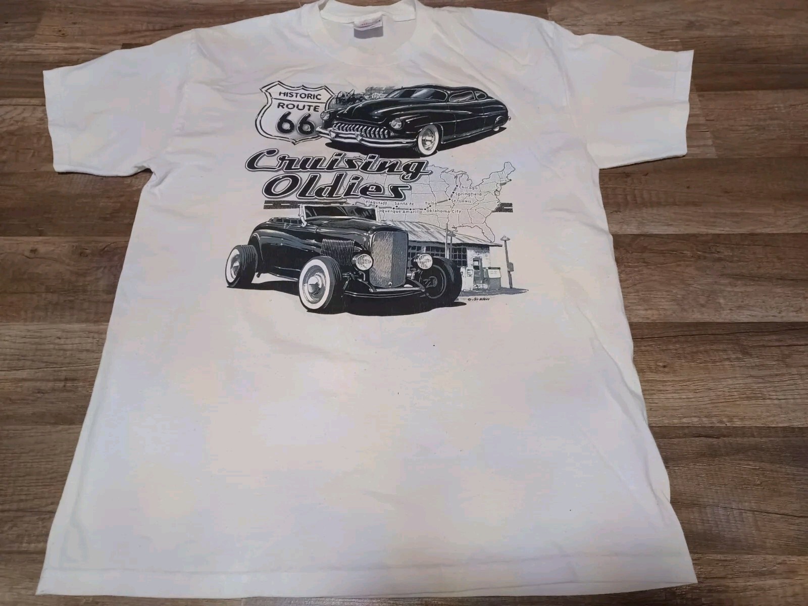 Vintage 90’s Route 66 Map Cruising Oldies Classic Cars Unisex T-Shirt Medium