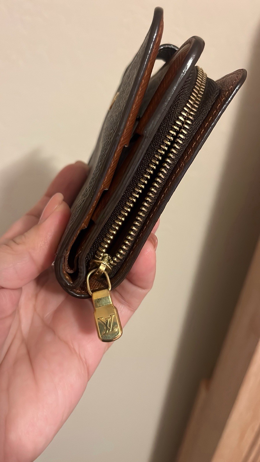 Louis Vuitton Monogram Brown Women’s Wallet Snap Flap Zip Coin Pocket