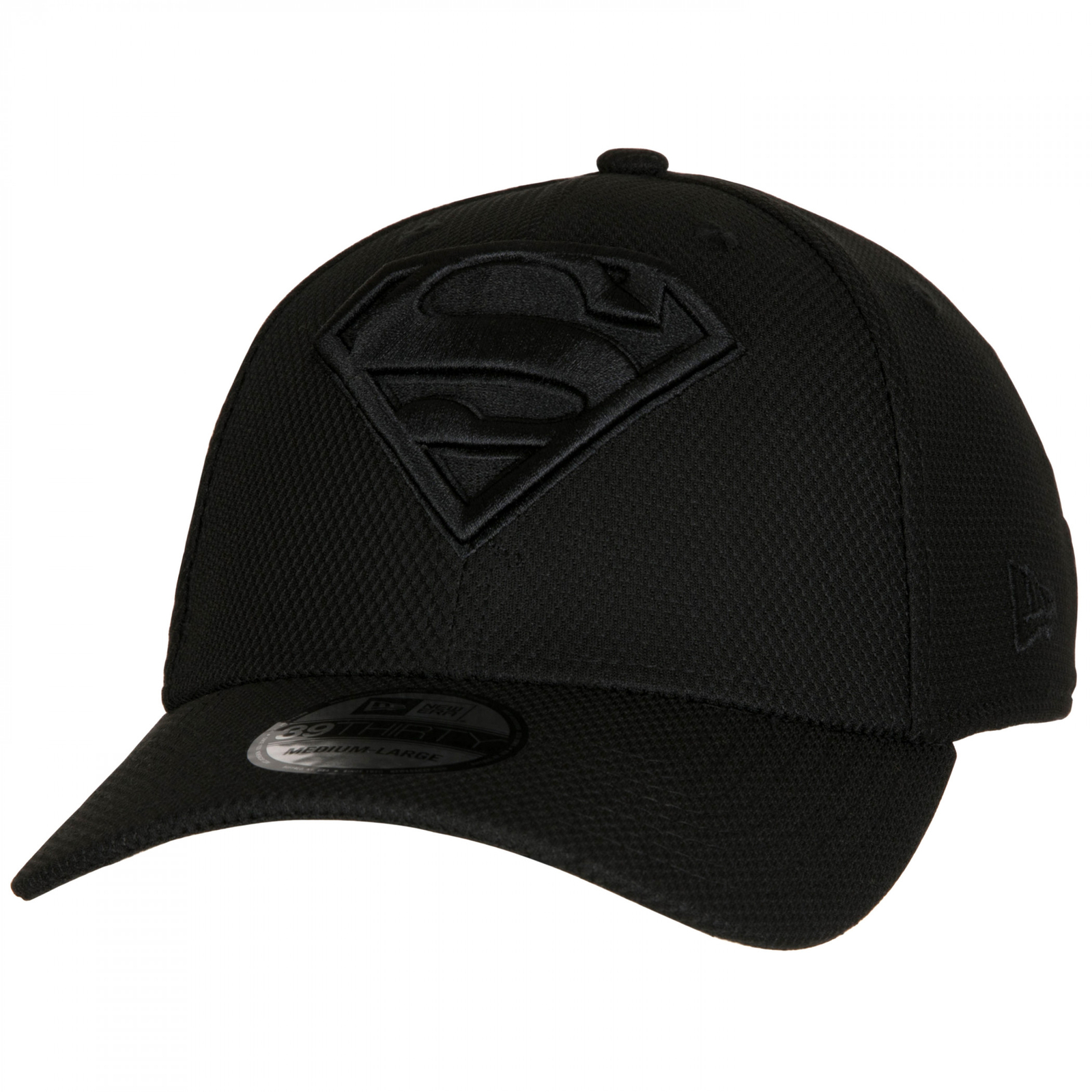 Superman Symbol Black on Black New Era 39Thirty Fitted Hat Black